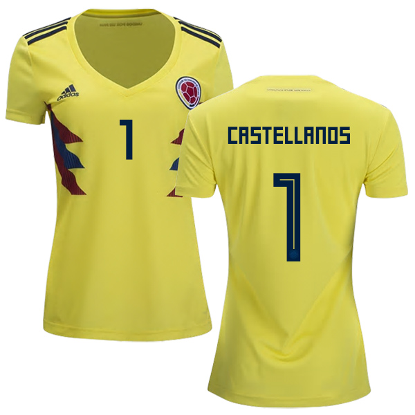 Women's Colombia #1 Castellanos Home Soccer Country Jersey